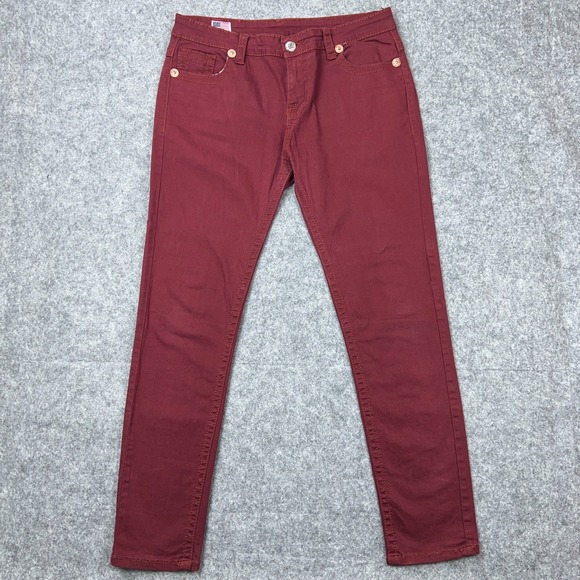 True Religion Jeans Mens 36x30 Red Joey Super T Skinny Made in USA Denim Pants - Picture 1 of 14